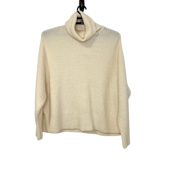 Zara Womens Cowl Neck Ribbed Knit Sweater Sz Large Cream Oversized Pullover - Picture 3 of 7